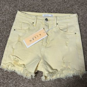 Yellow Risen Jean Shorts